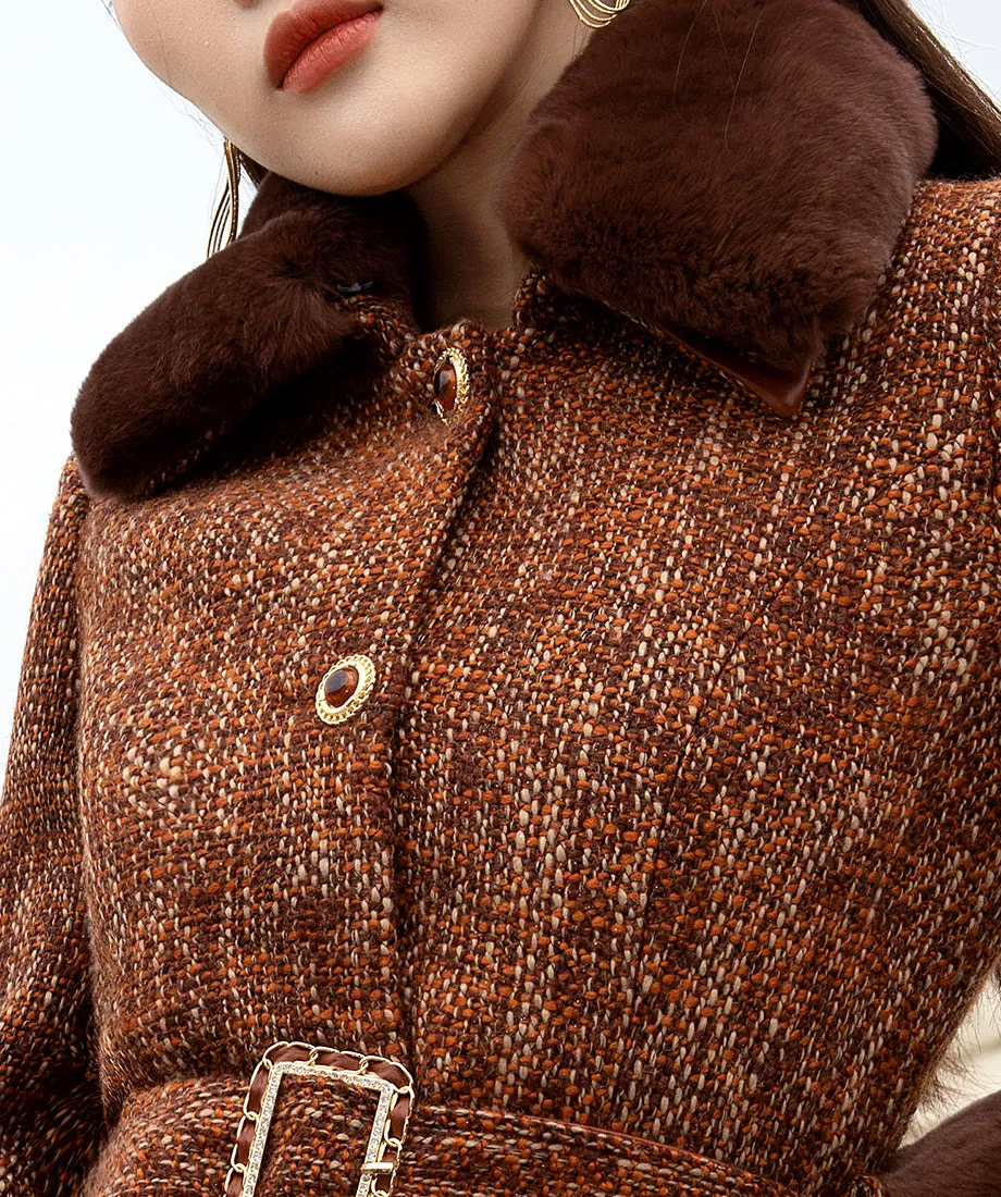 Rex Rabbit Fur Collar Wool Blend Quilted Duck Down Coat