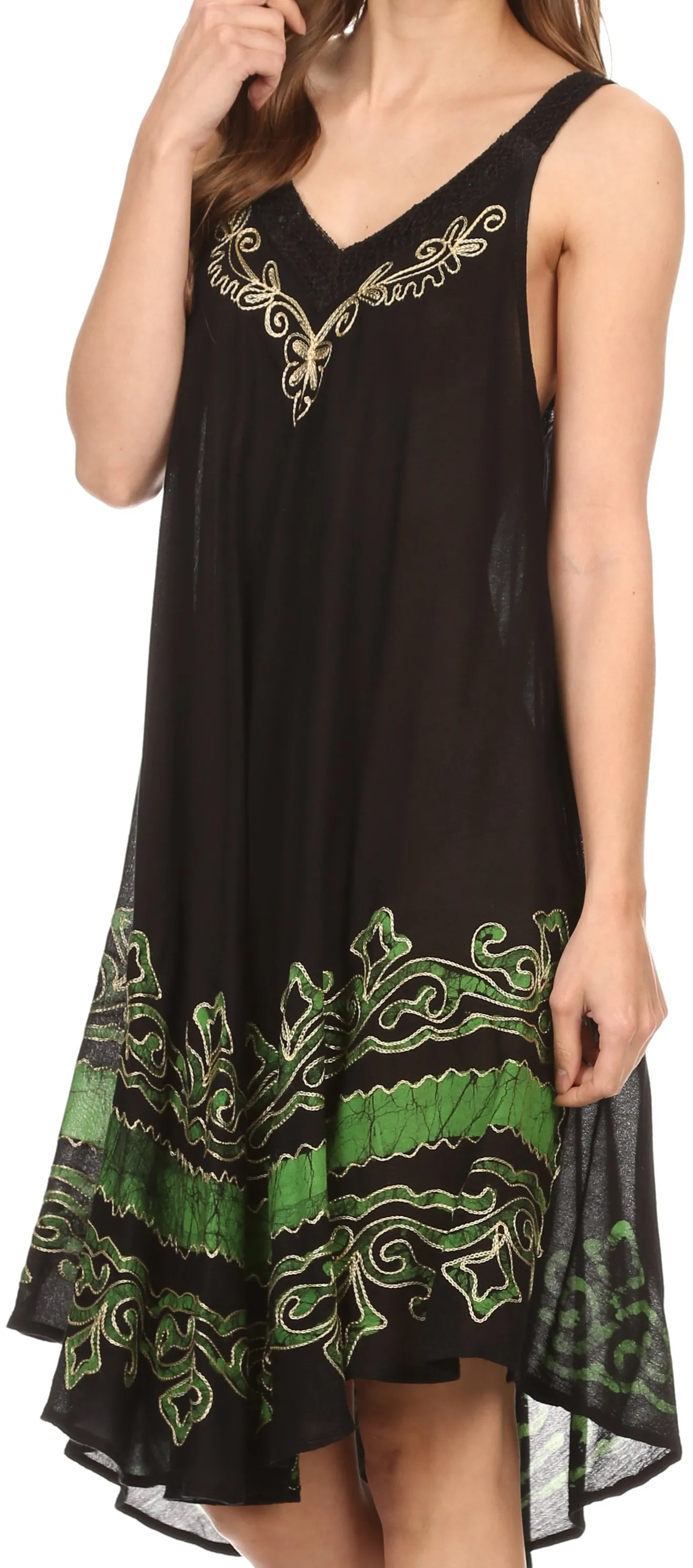 Sakkas Gasha Sleeveless Mid Length Caftan Dress With Embroidery Details And V Neck