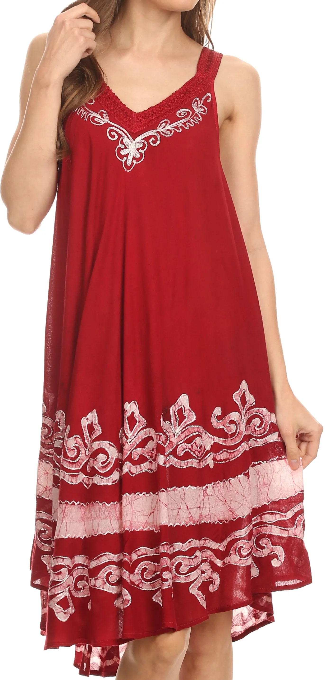 Sakkas Gasha Sleeveless Mid Length Caftan Dress With Embroidery Details And V Neck