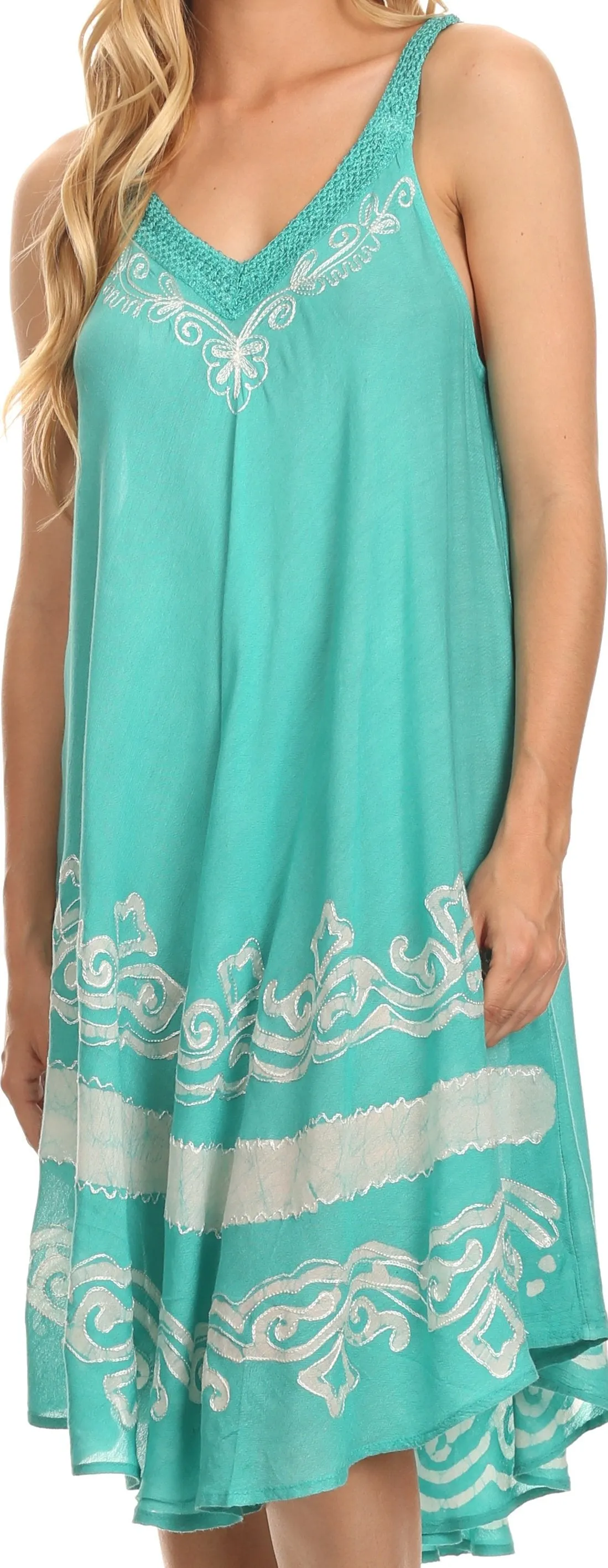 Sakkas Gasha Sleeveless Mid Length Caftan Dress With Embroidery Details And V Neck