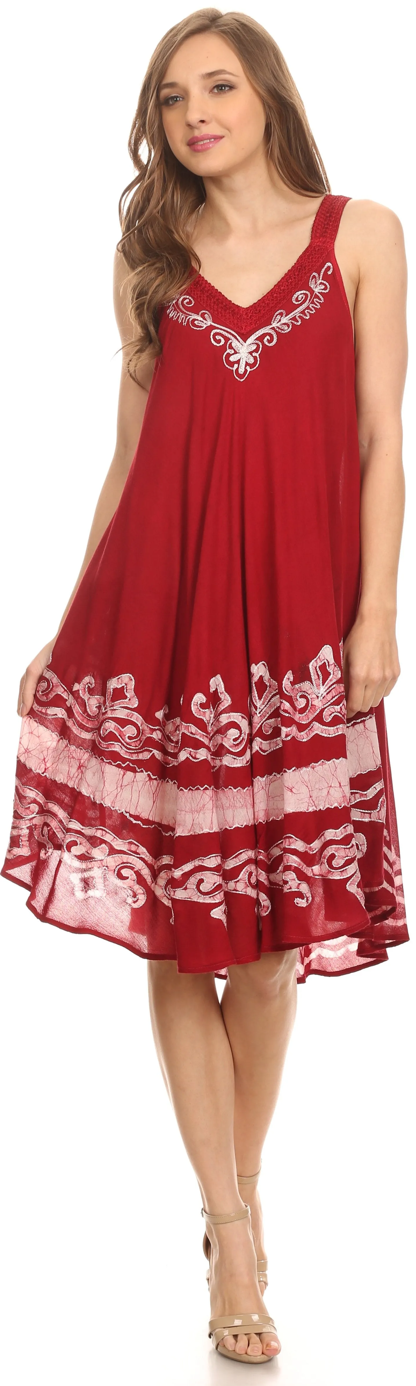 Sakkas Gasha Sleeveless Mid Length Caftan Dress With Embroidery Details And V Neck