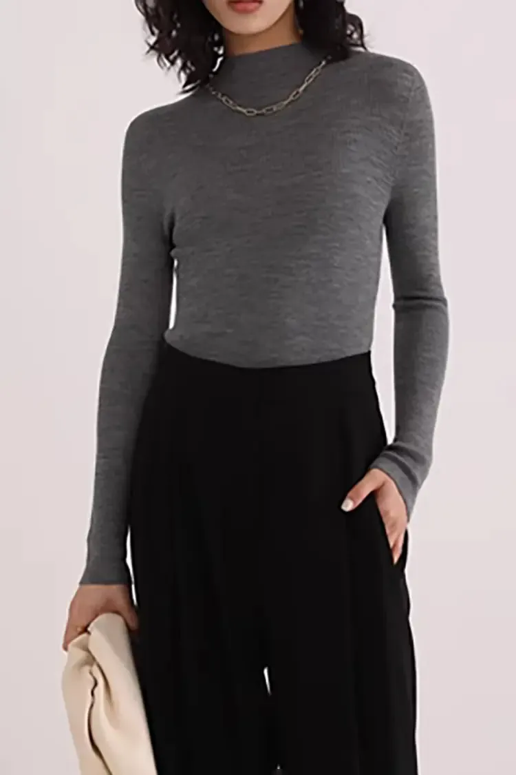 Seamless Knit 100 Washable Merino Wool Mock Turtleneck Sweater