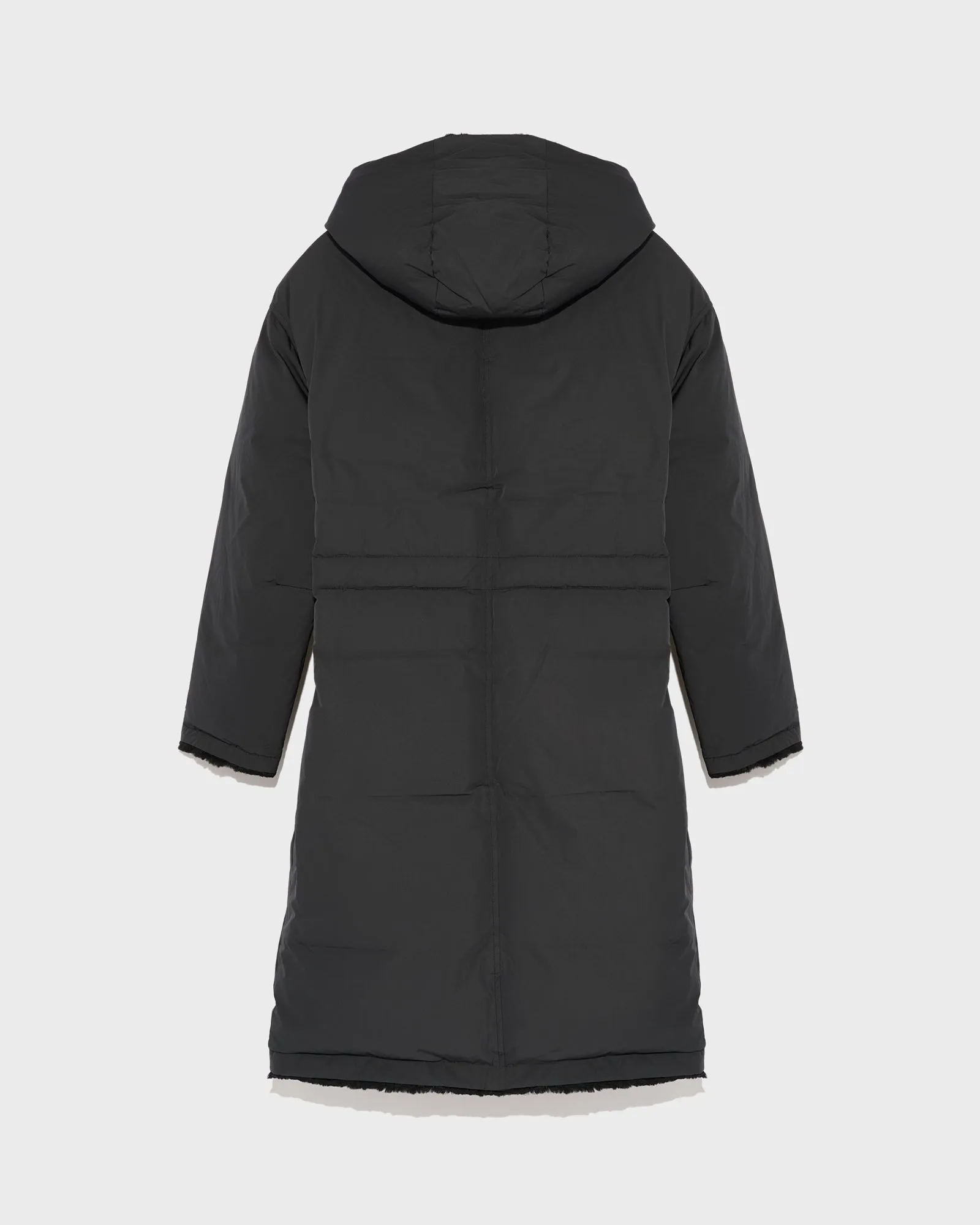 Sheared rabbit reversible hooded down jacket