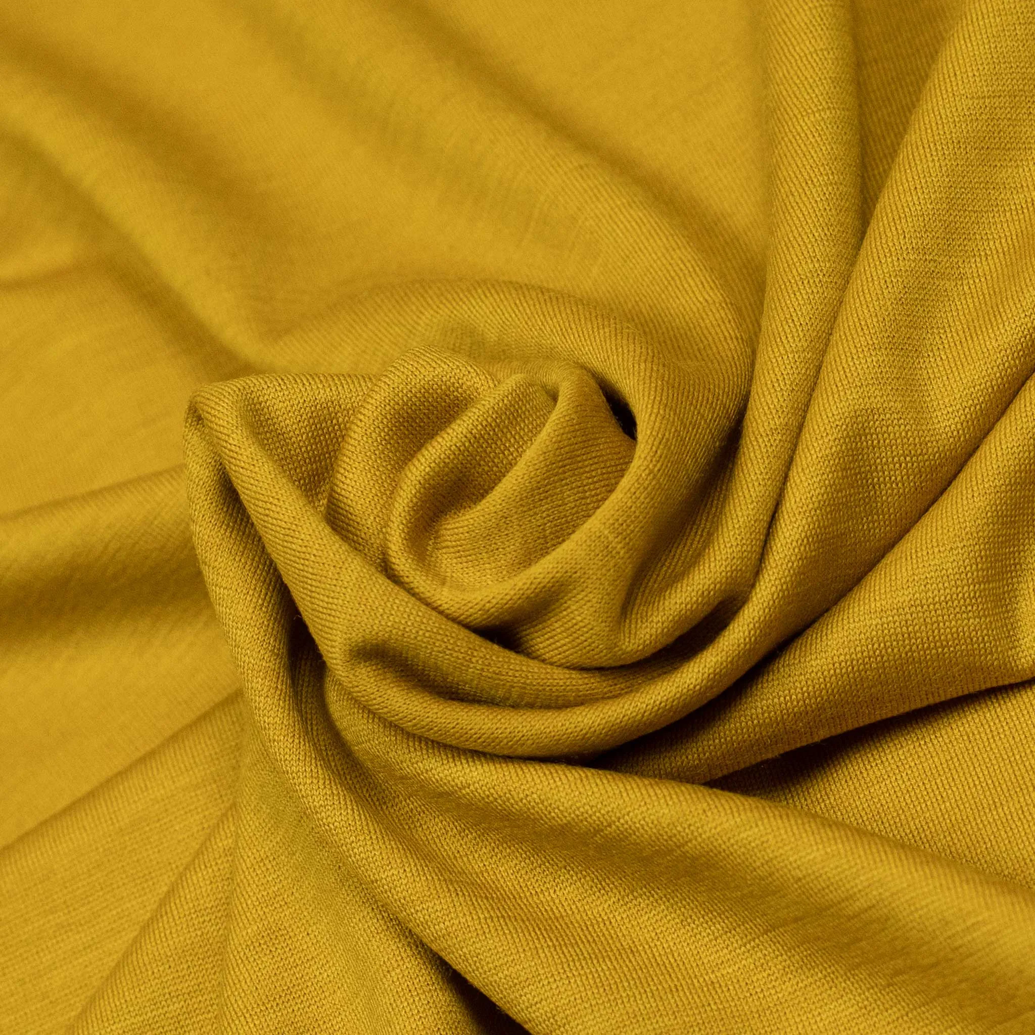 Short sleeve t-shirt in mustard yellow washable wool jersey