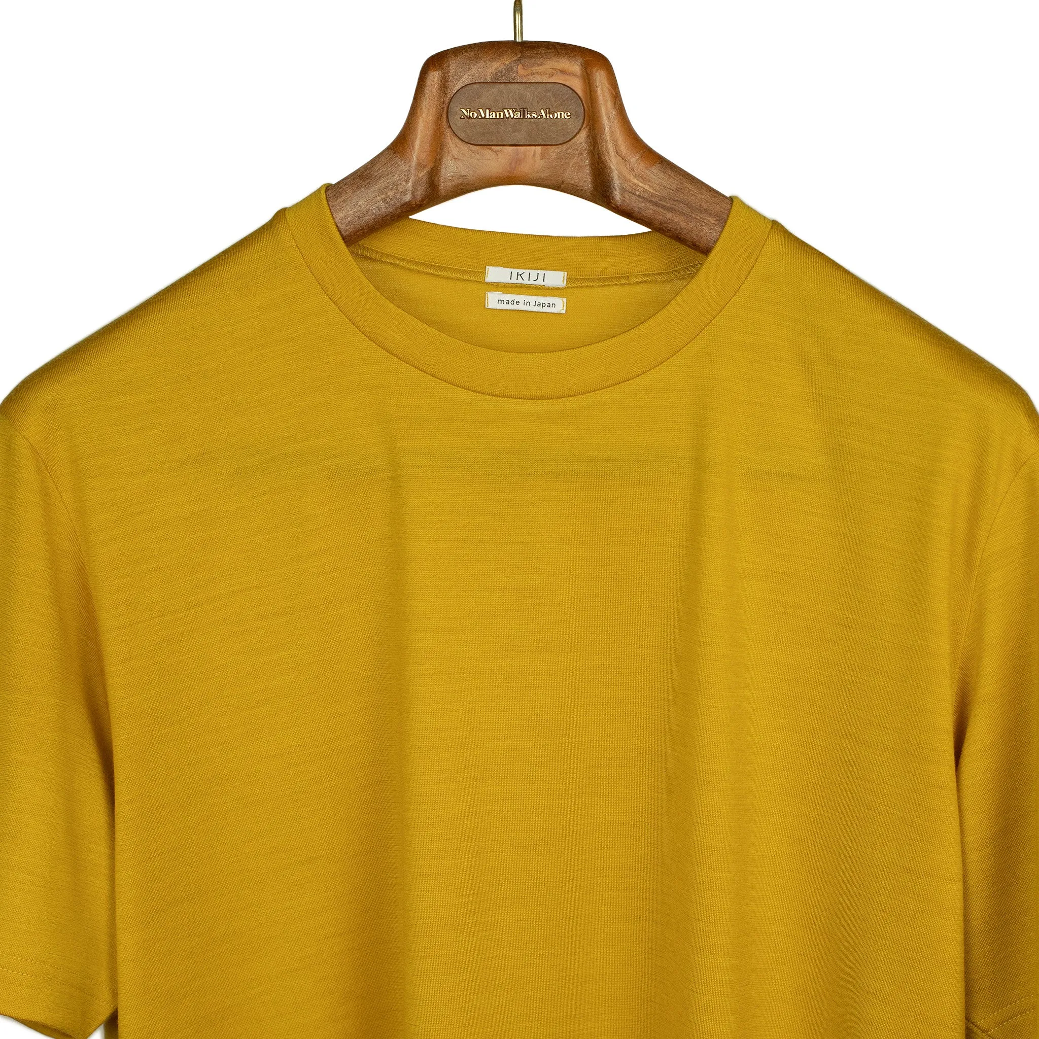 Short sleeve t-shirt in mustard yellow washable wool jersey