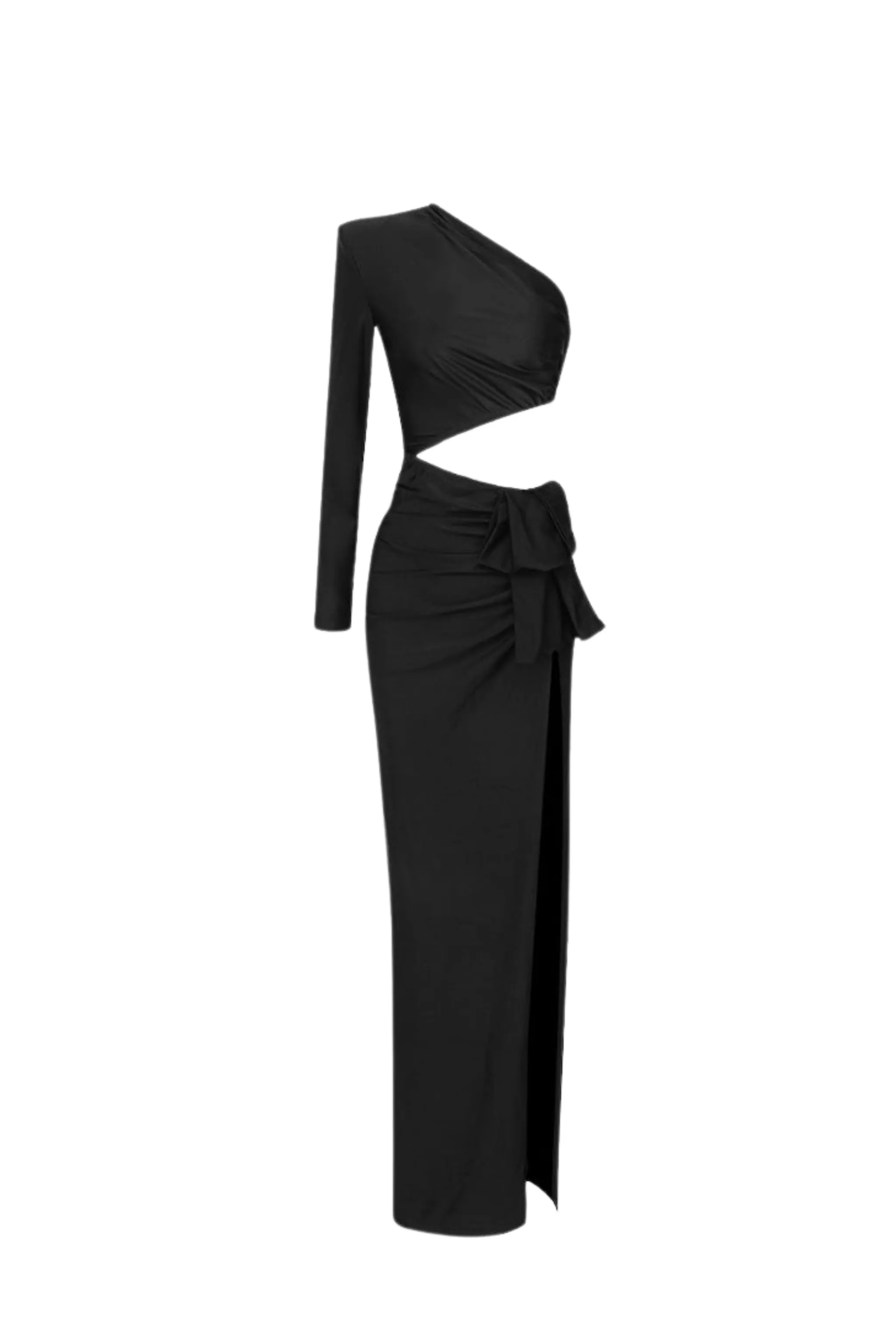 SILVIA MAXI BLACK DRESS WITH WAIST CUT