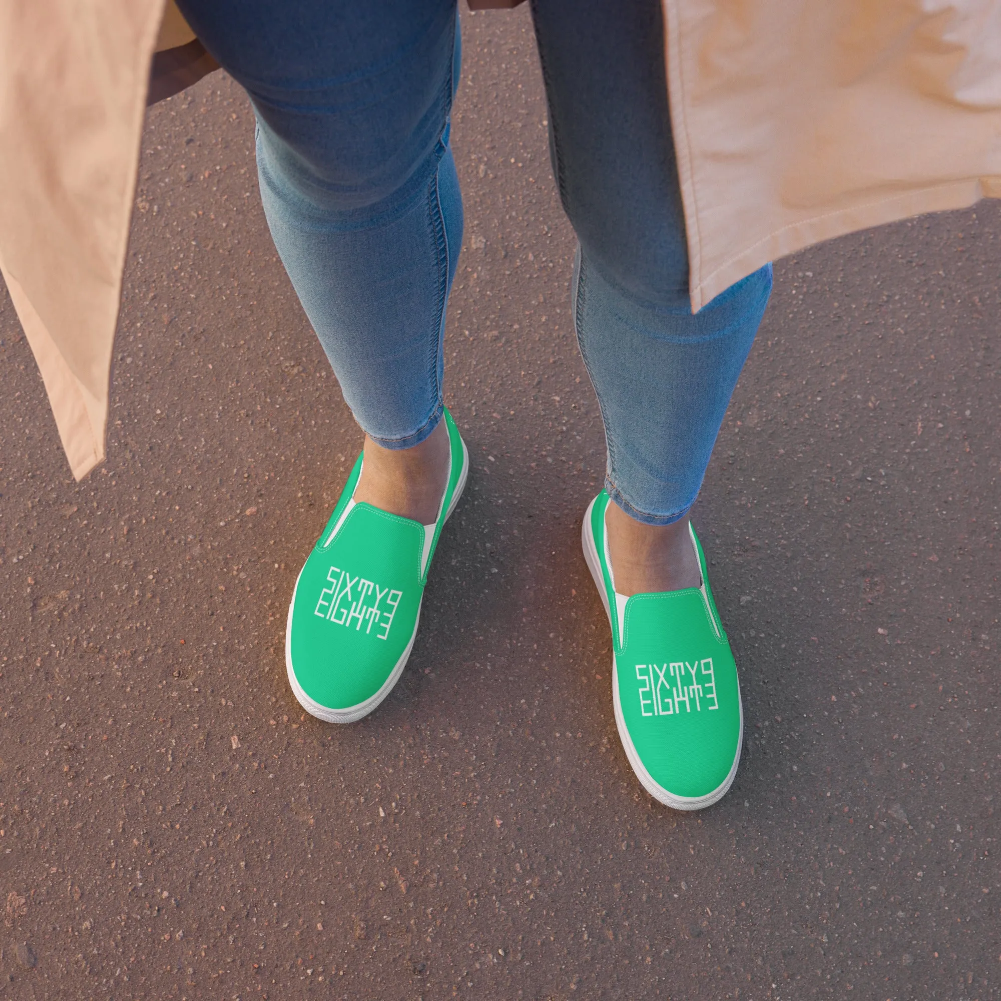 Sixty Eight 93 Logo White & Sea Green Women's Slip On Shoes