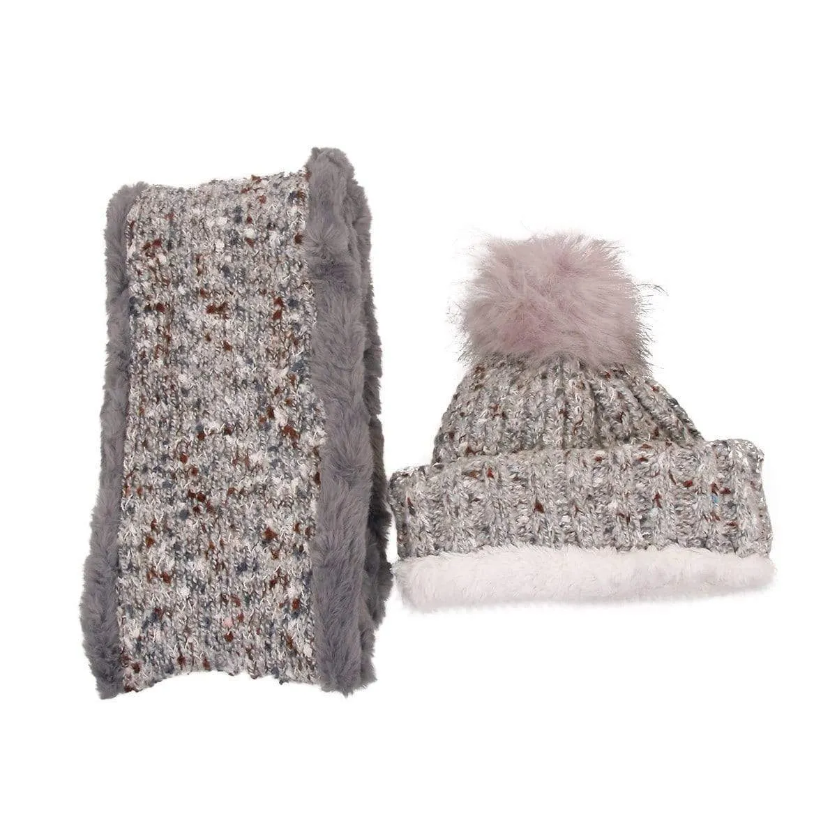 Stylish Gray Cable Knit Scarf and Hat Set