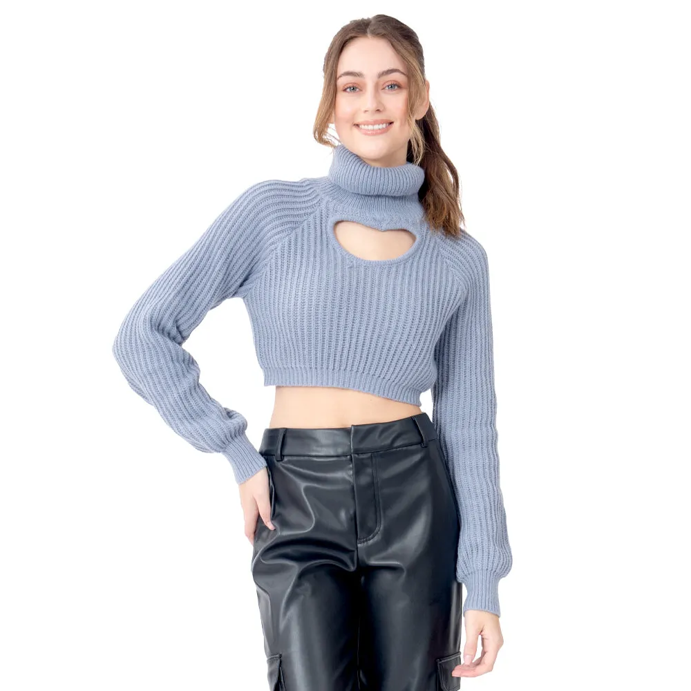 SWEATER PARA MUJER SWEATER KNIT CROP HIGH NECK WITH HEART FOREVER 21