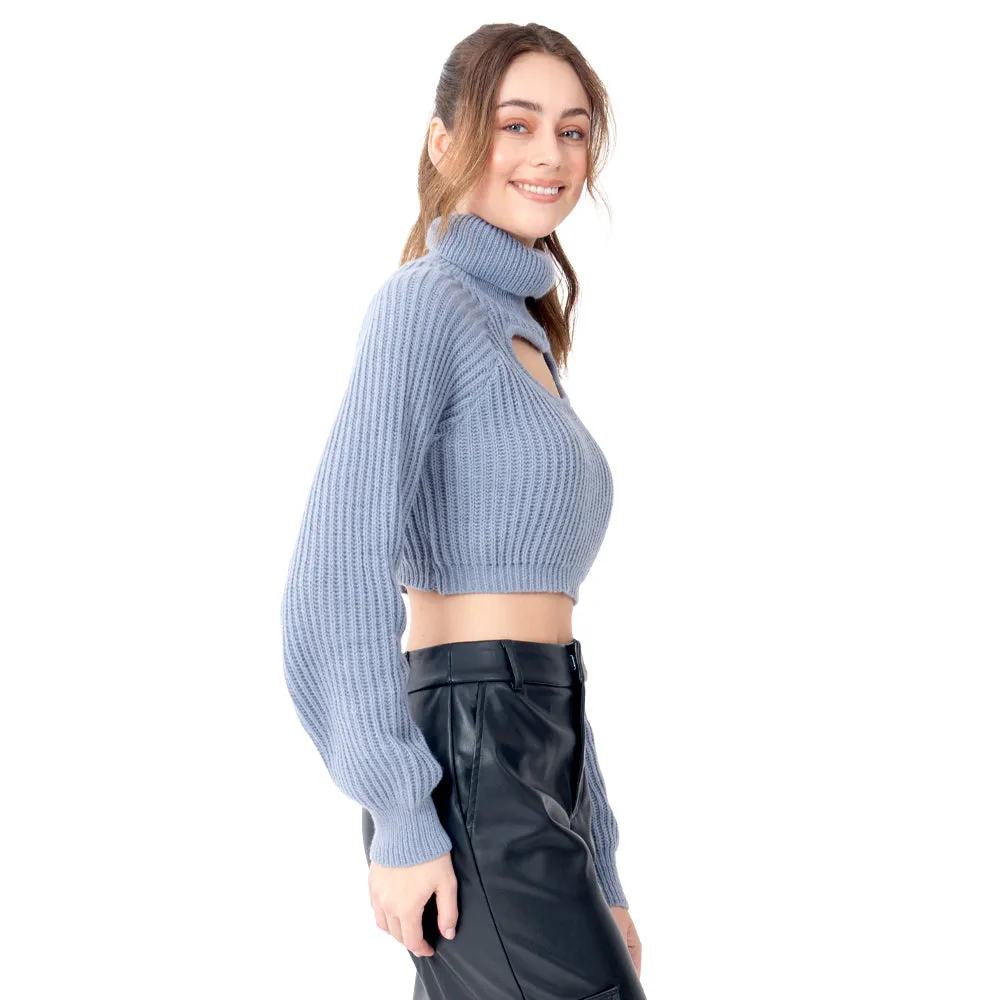 SWEATER PARA MUJER SWEATER KNIT CROP HIGH NECK WITH HEART FOREVER 21