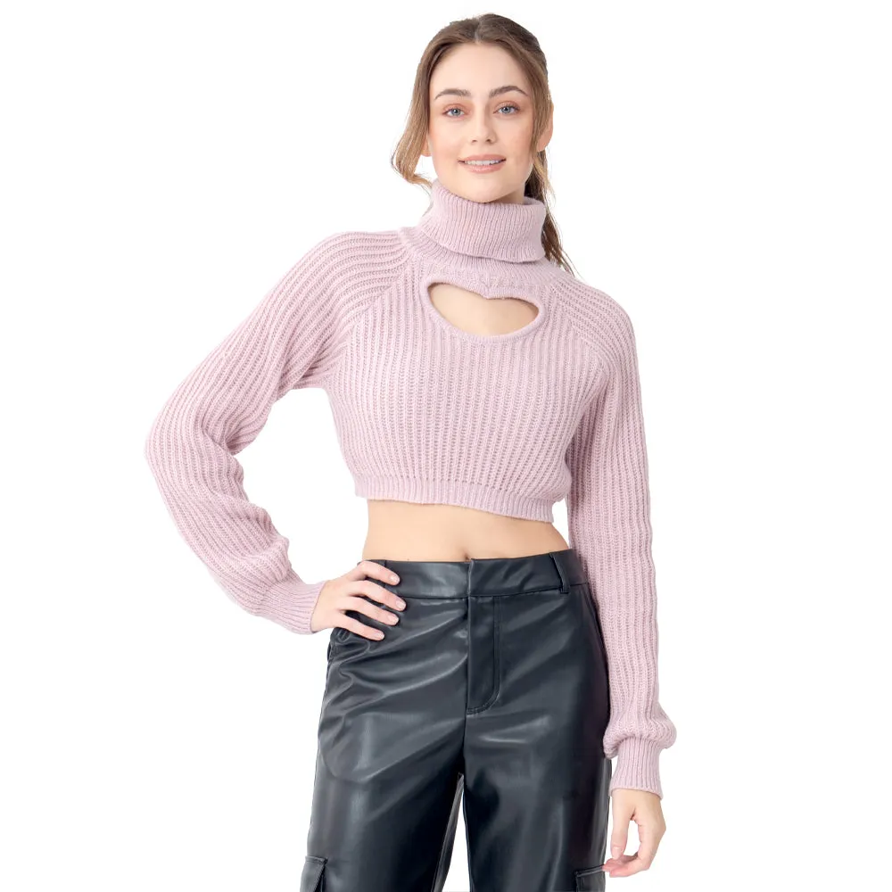 SWEATER PARA MUJER SWEATER KNIT CROP HIGH NECK WITH HEART FOREVER 21