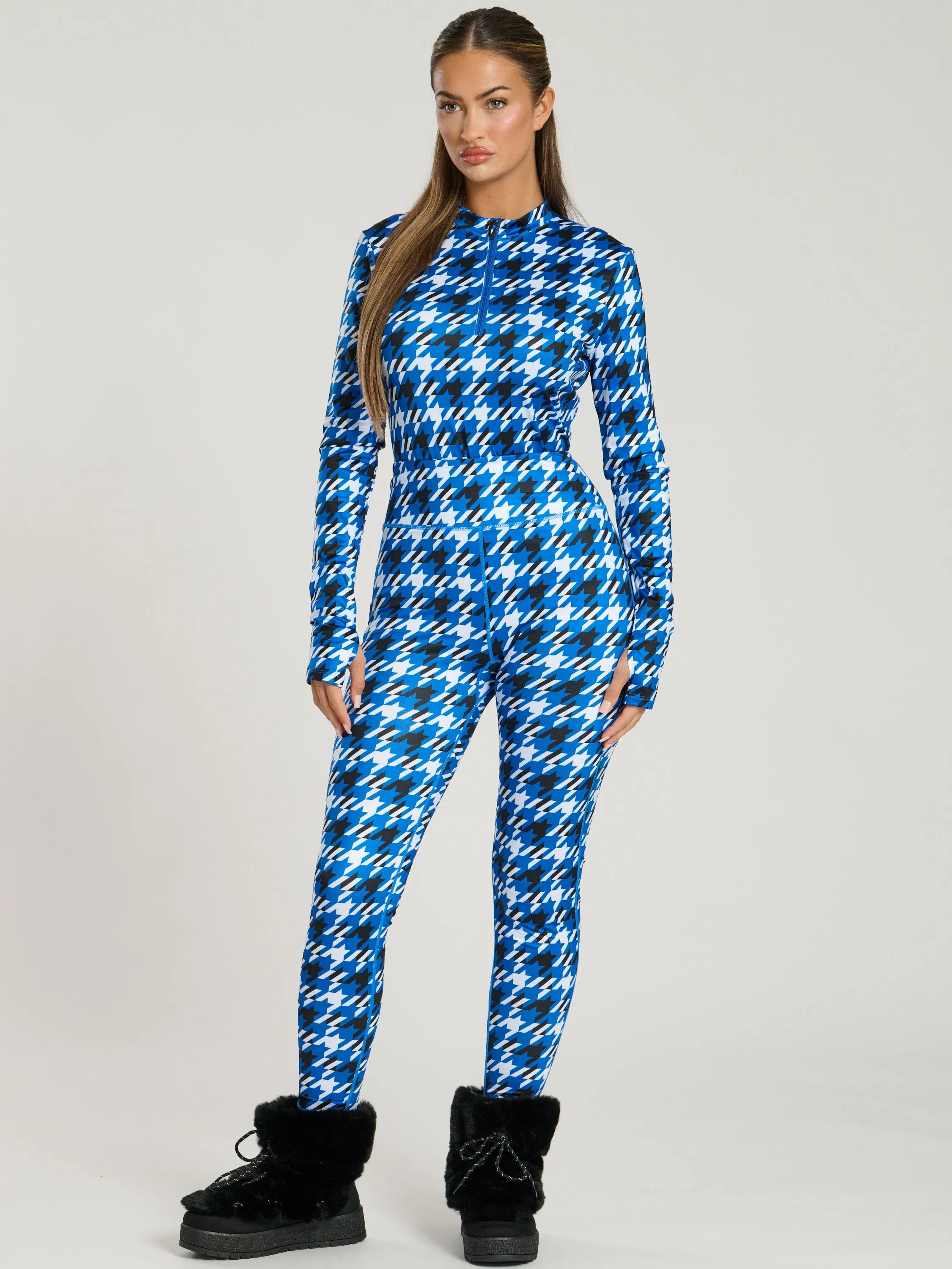 The 'Alpine' legging in cobalt houndstooth