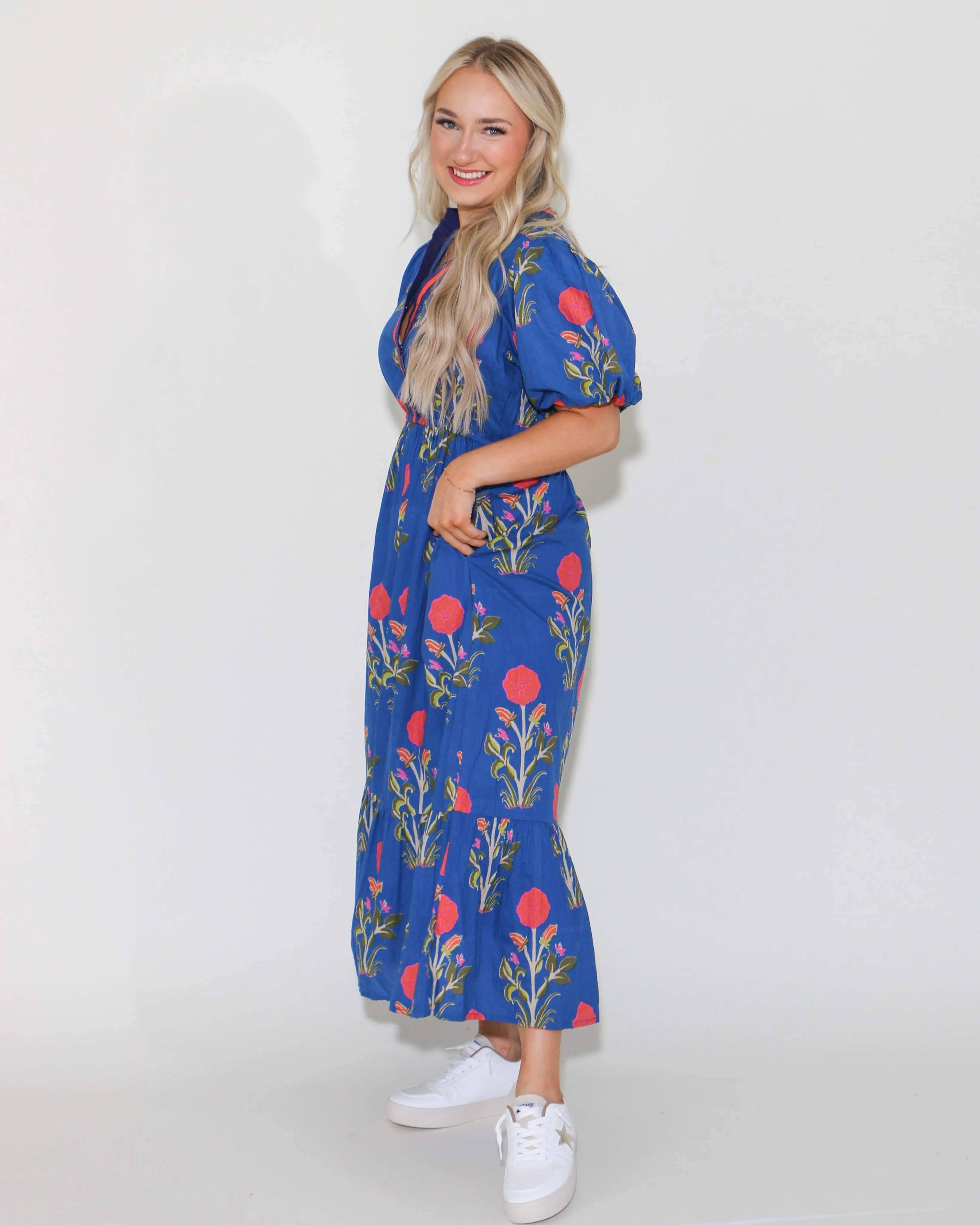 THML Puff Sleeve Flower Print Maxi Dress