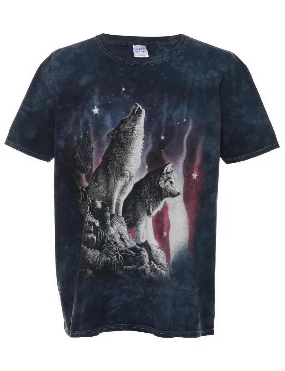 Tie Dye Design Wolf Animal T-shirt - XL