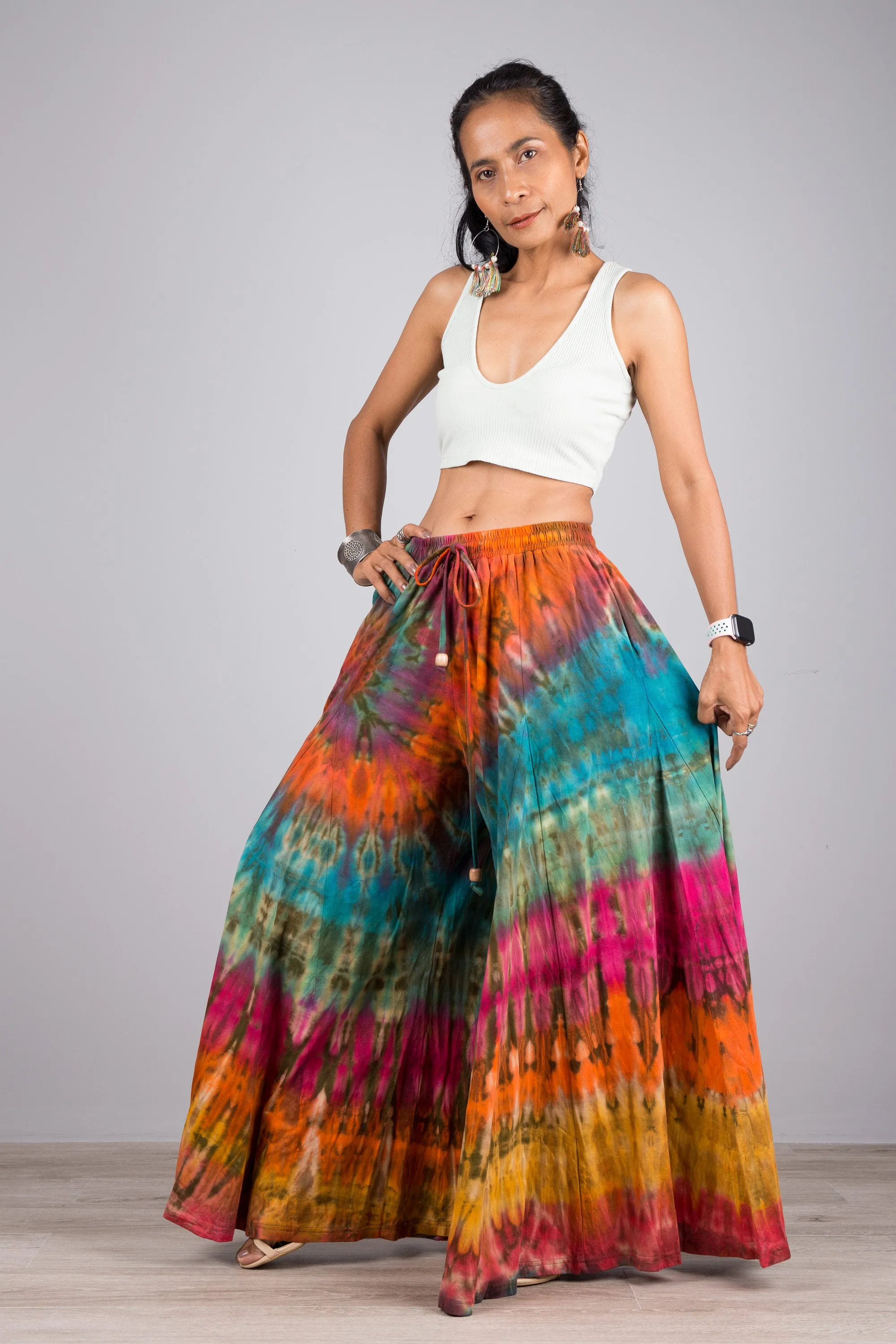 Tie dye pants | Tiered Wide leg festival pants | Rainbow pants