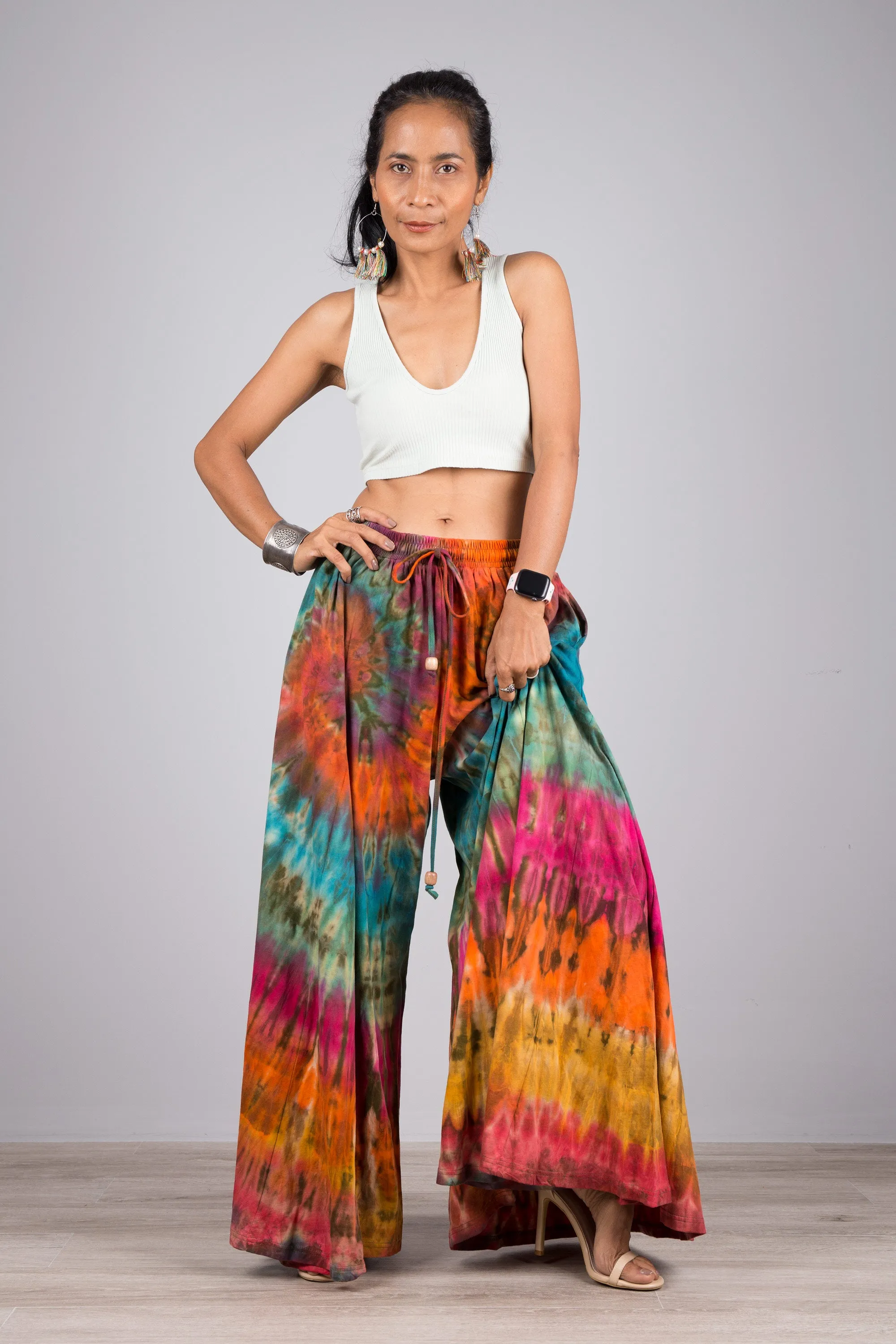 Tie dye pants | Tiered Wide leg festival pants | Rainbow pants