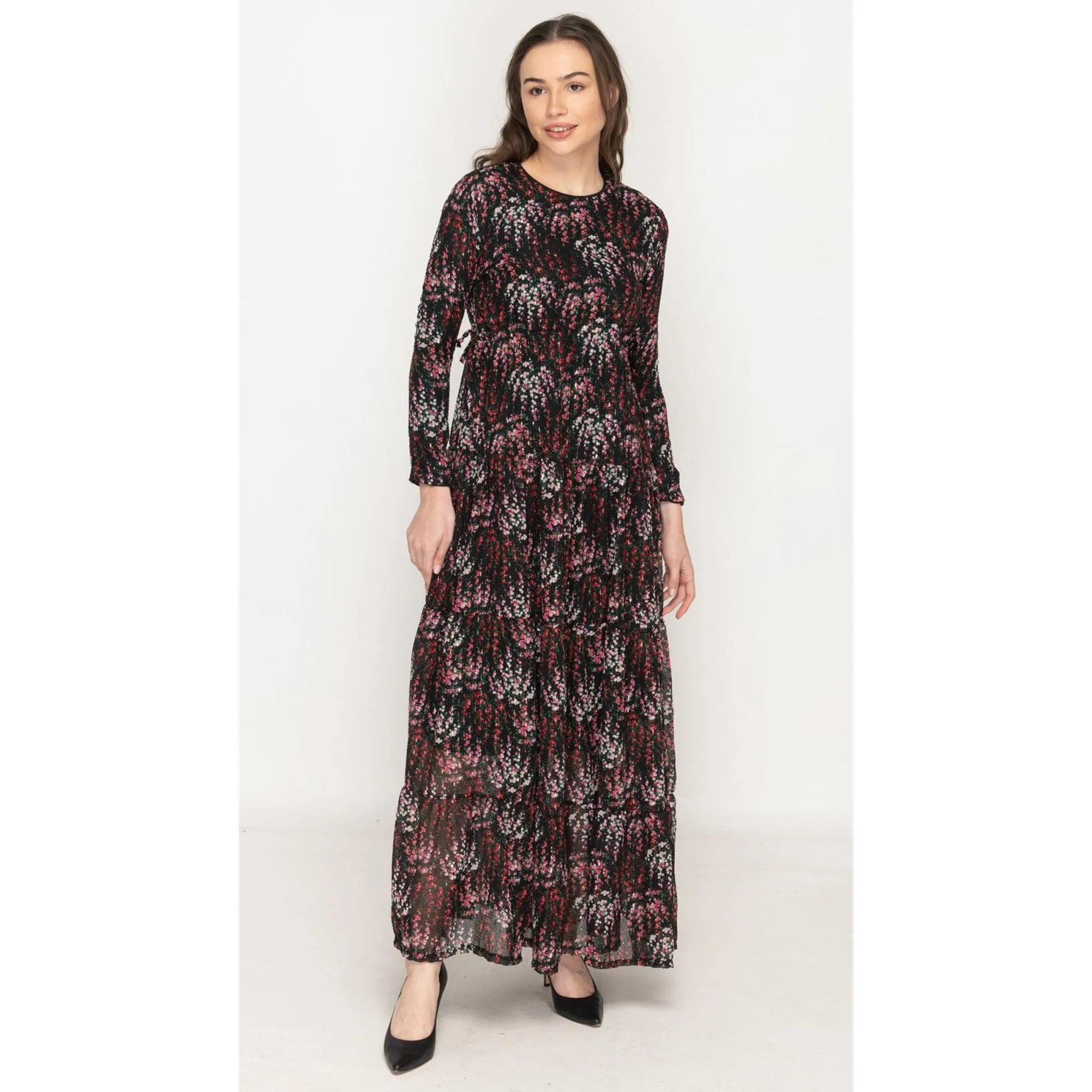 Tiered Drawstring Maxi Dress Floral