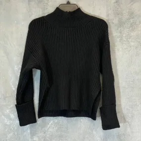 TOPSHOP Women's Solid Black Ribbed Mock Neck Long Sleeve Crop Sweater SZ 0-2(XS)