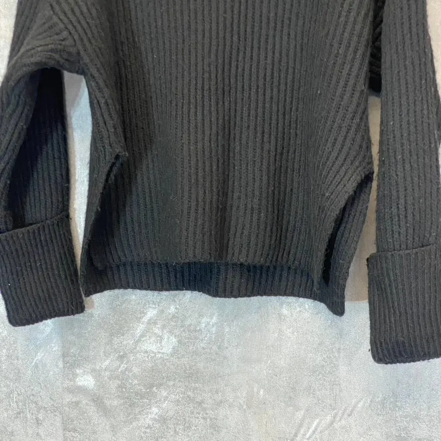 TOPSHOP Women's Solid Black Ribbed Mock Neck Long Sleeve Crop Sweater SZ 0-2(XS)