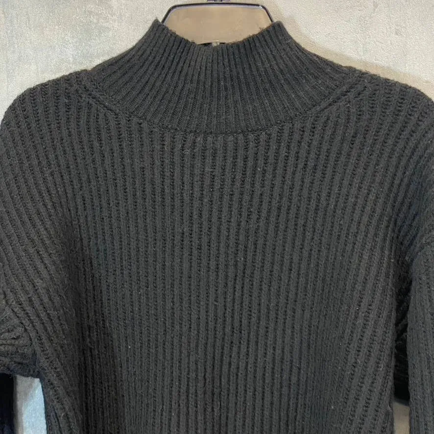 TOPSHOP Women's Solid Black Ribbed Mock Neck Long Sleeve Crop Sweater SZ 0-2(XS)