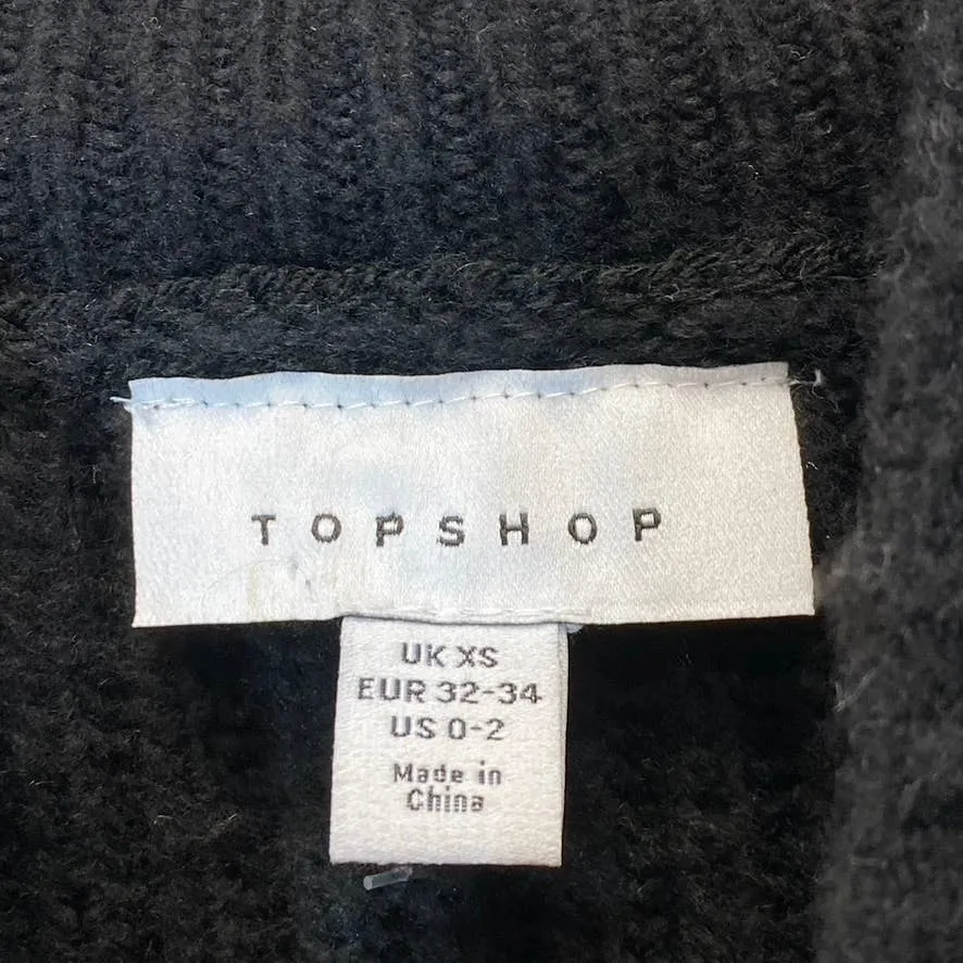 TOPSHOP Women's Solid Black Ribbed Mock Neck Long Sleeve Crop Sweater SZ 0-2(XS)