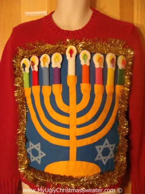 Ugly Christmas Sweater Party Hanukkah Sweater  Menorah (j312)