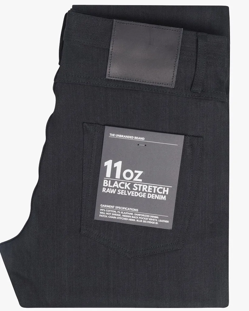 Unbranded UB344 Straight Fit Mens Jeans - 11oz Solid Black Stretch Selvedge