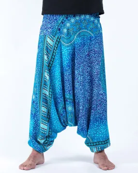 Unisex Tribal Chakras Drop Crotch Drop Crotch Jumpsuit Harem Pants in Blue