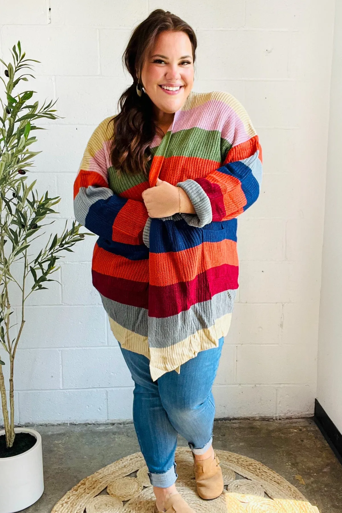 Weekend Ready Multicolor Striped Slouchy Open Cardigan