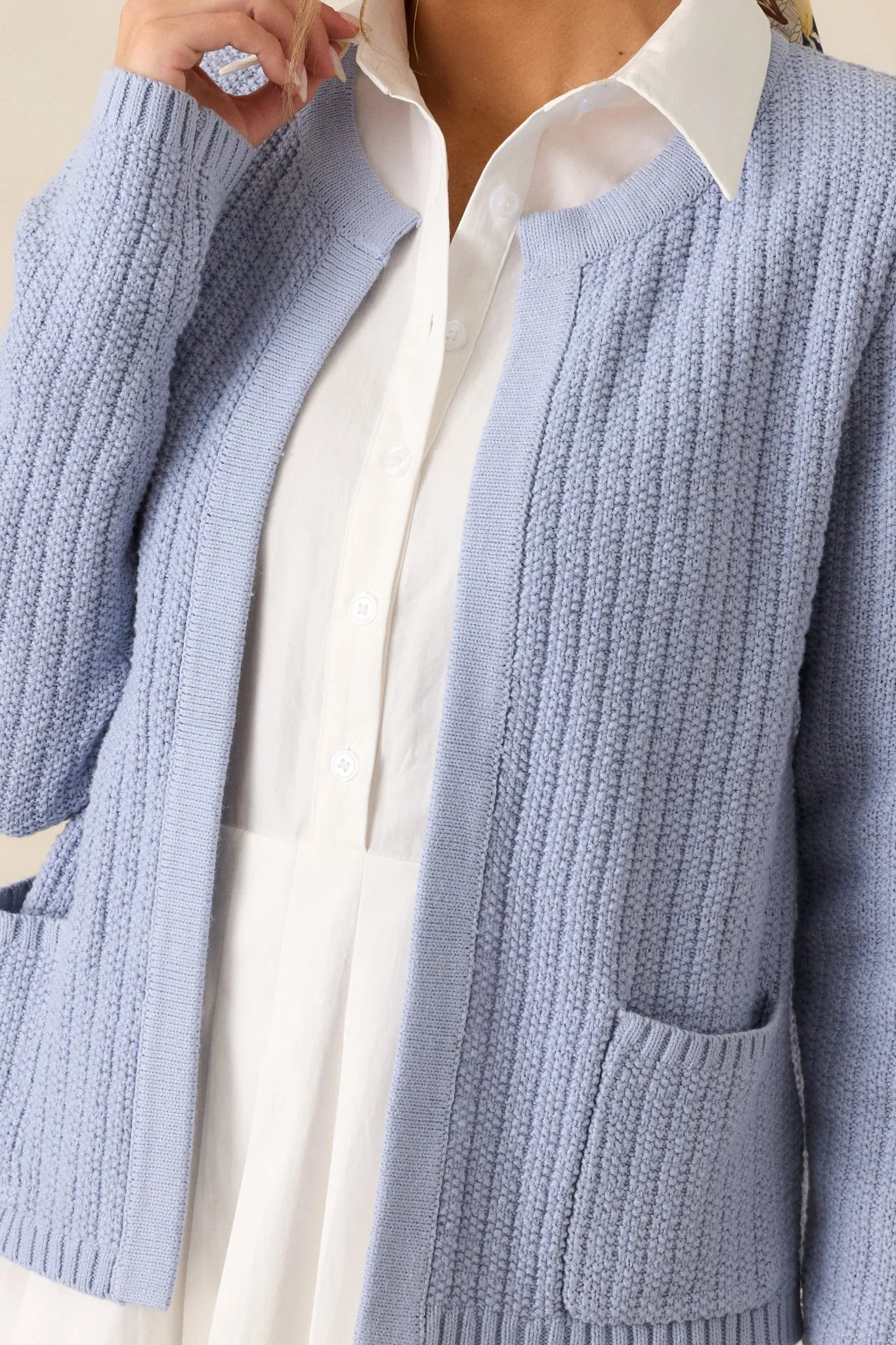 Which Chapter Light Blue Knit Cardigan