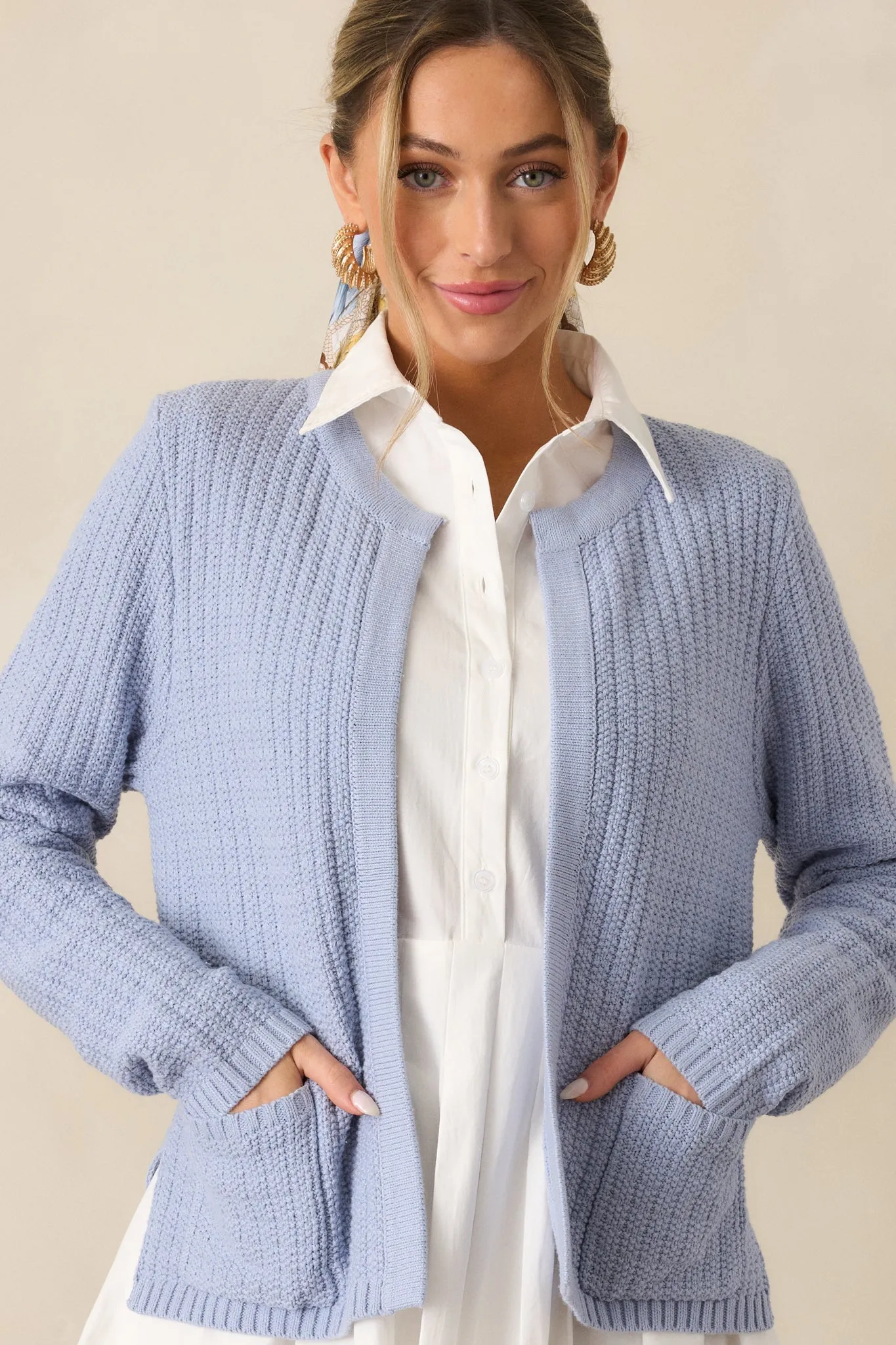 Which Chapter Light Blue Knit Cardigan