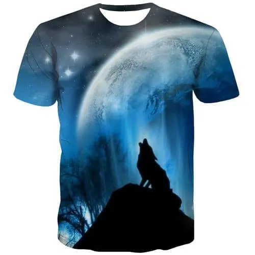 Wolf T-shirt Men Animal T-shirts 3d Moon T shirts Funny Abstract Tshirts Cool Gothic Shirt Print Short Sleeve Hip hop Men