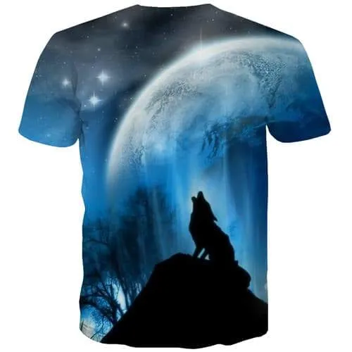 Wolf T-shirt Men Animal T-shirts 3d Moon T shirts Funny Abstract Tshirts Cool Gothic Shirt Print Short Sleeve Hip hop Men