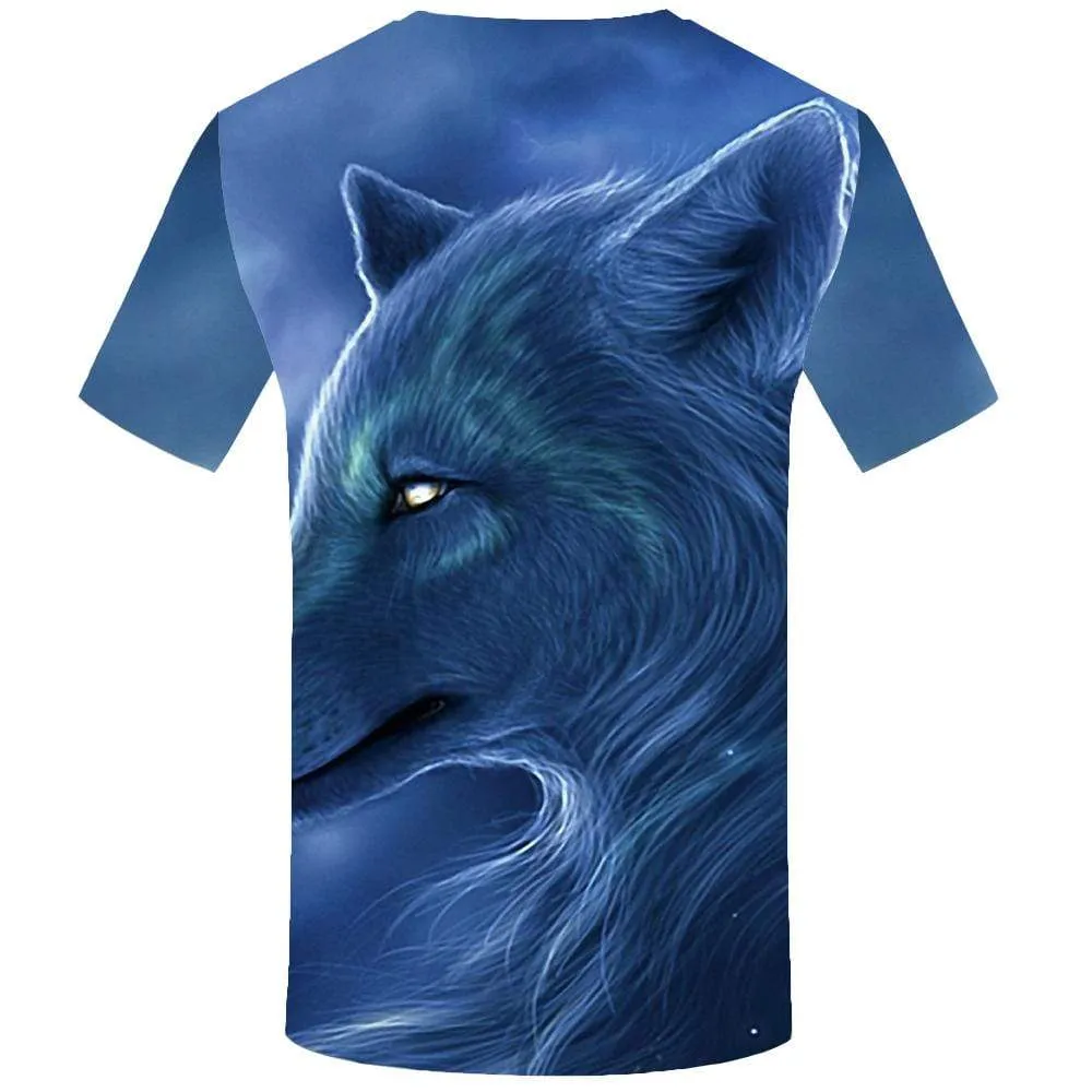 Wolf T-shirts Men Harajuku Tshirt Anime Animal Tshirts Print Blue T-shirt 3d T shirts Funny Mens Fashion Hip hop Unisex Cool