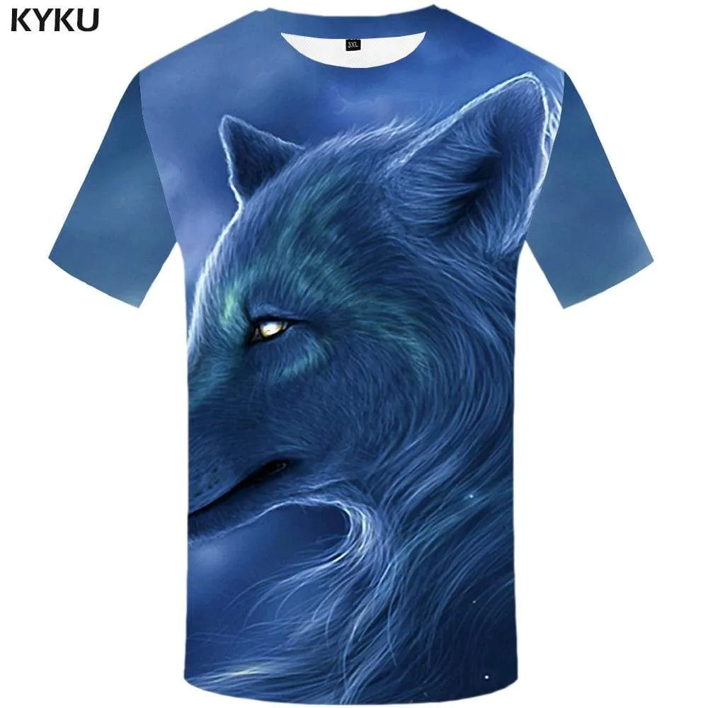 Wolf T-shirts Men Harajuku Tshirt Anime Animal Tshirts Print Blue T-shirt 3d T shirts Funny Mens Fashion Hip hop Unisex Cool