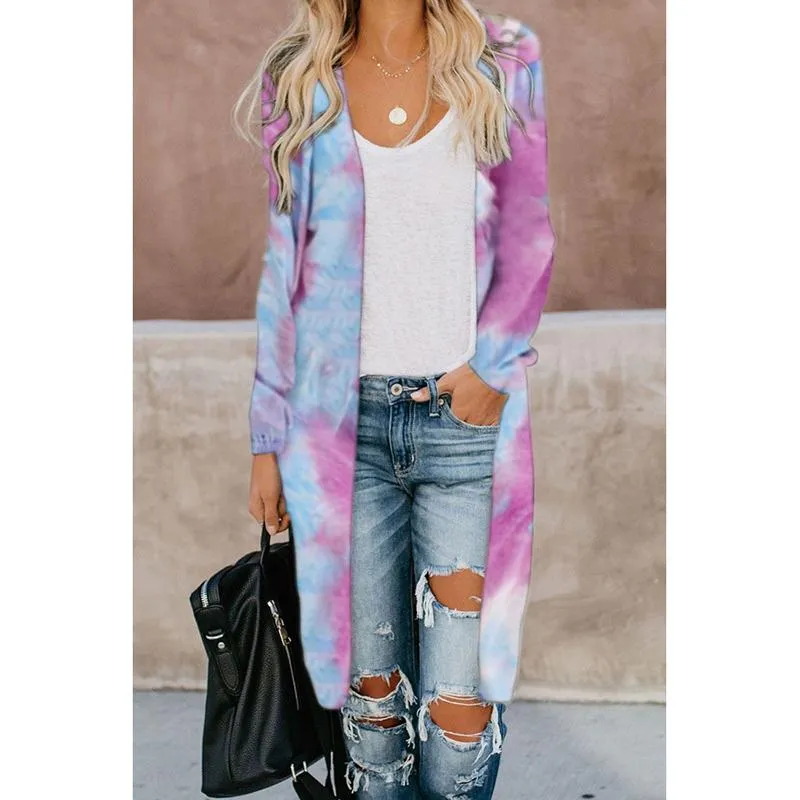 Women printed v neck long sleeve knitted long cardigan