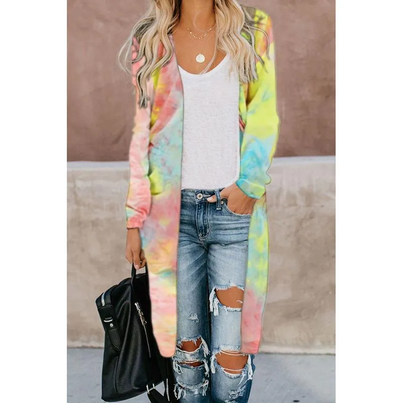 Women printed v neck long sleeve knitted long cardigan