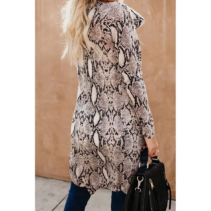 Women printed v neck long sleeve knitted long cardigan