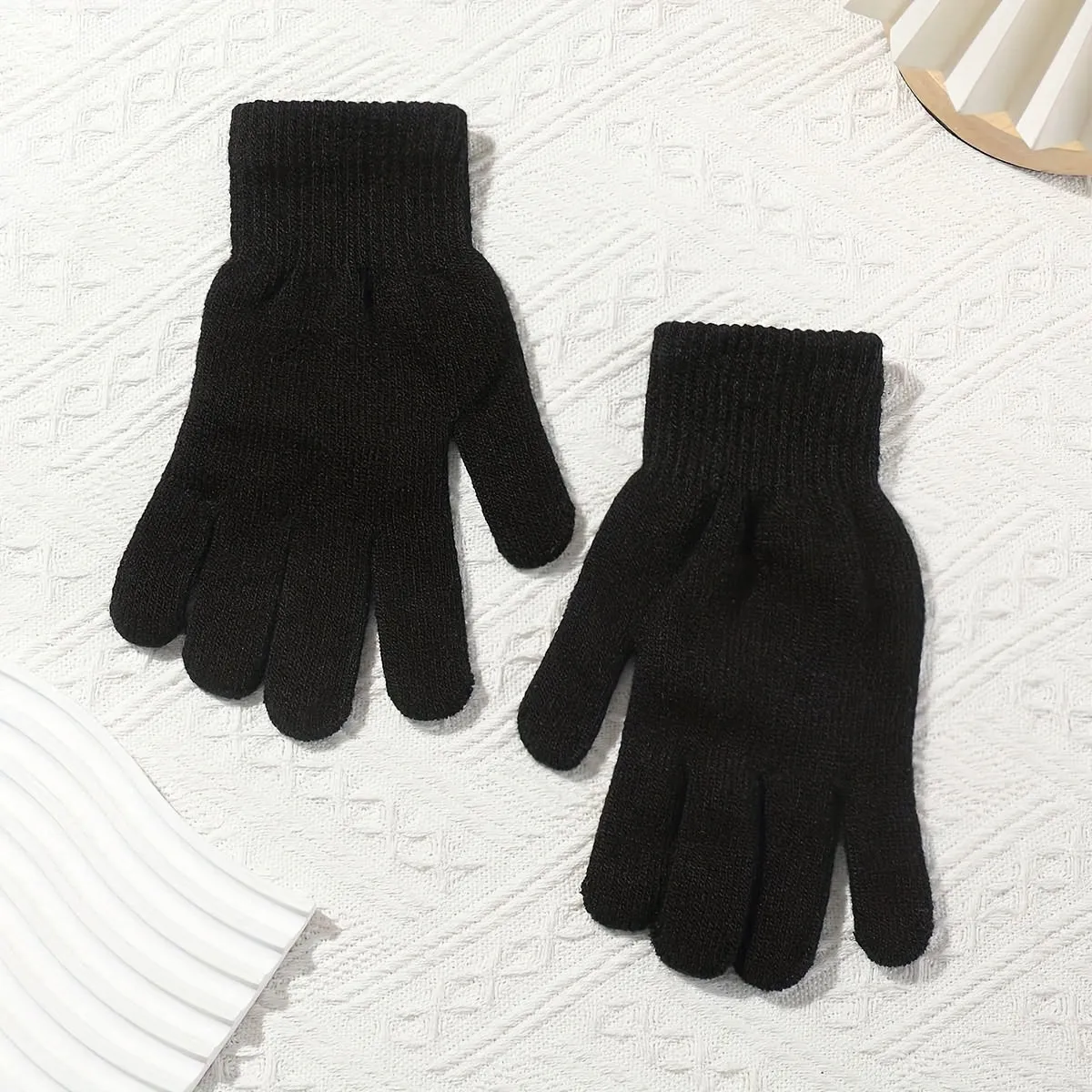 Women's Cozy Knit Gloves - Stretchy, Warm & Decorative Split-Finger Design For Casual Outings