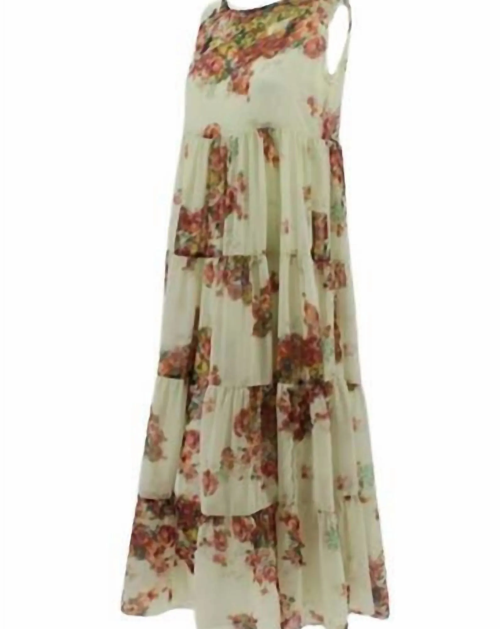 Women'S Flower Bouquet Sleeveless Dress in Cream | Cream