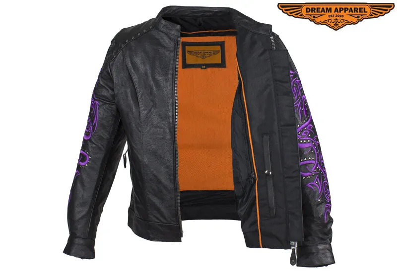 Women's Studded Racing Jacket with Purple Highlights