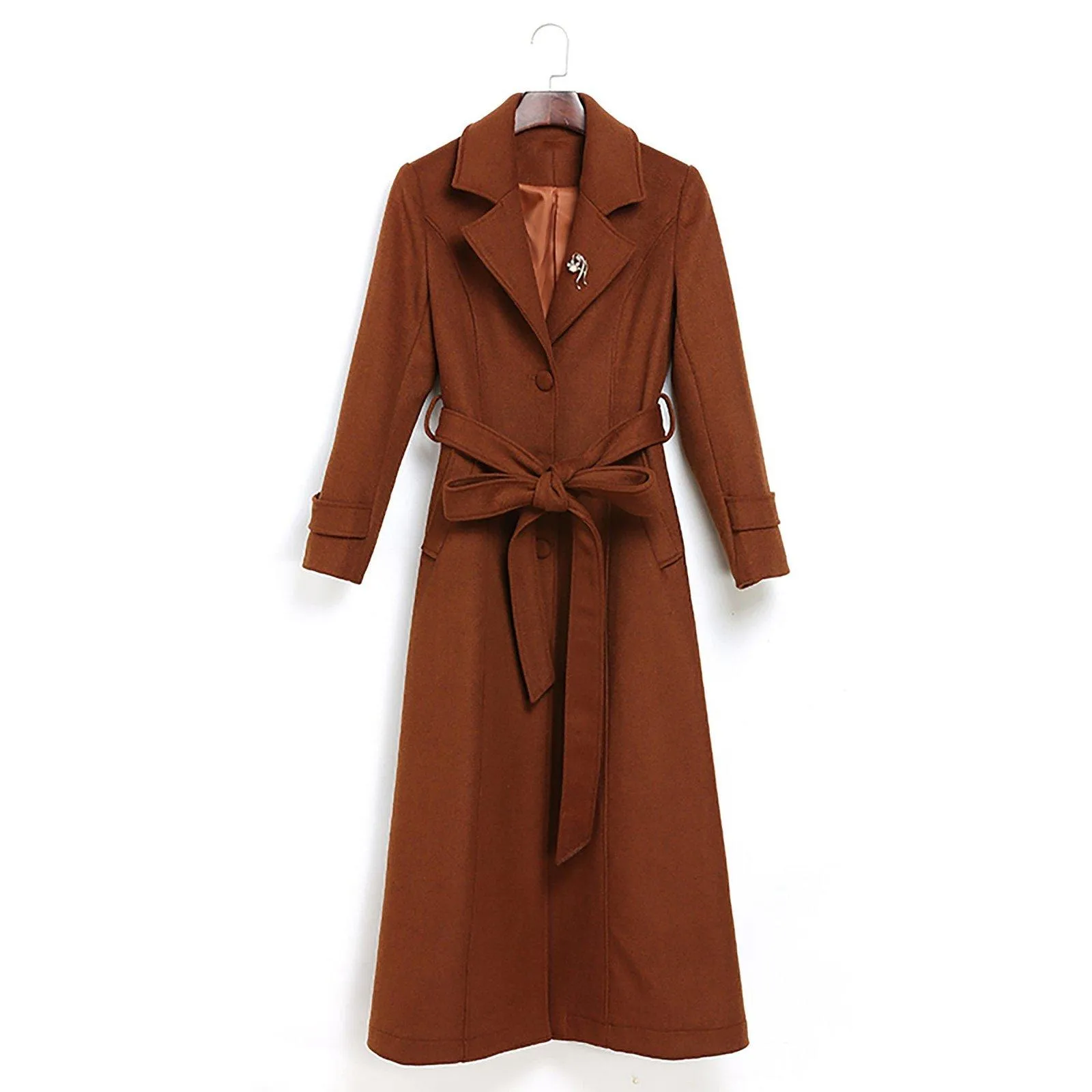 Wool Blend Belted Flared Bottom Coat