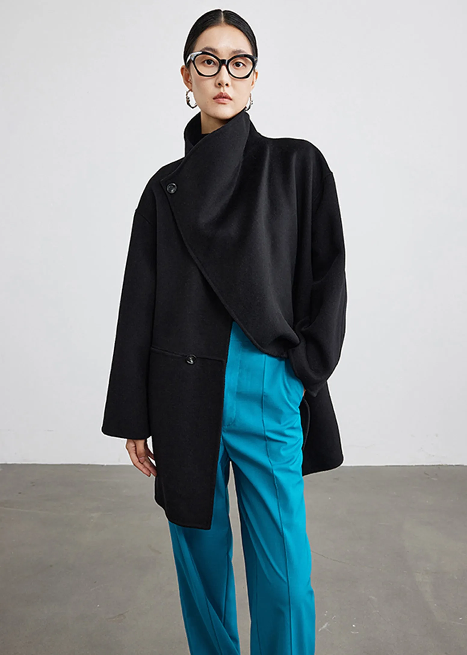 Wool Blend Spread Collar Coat