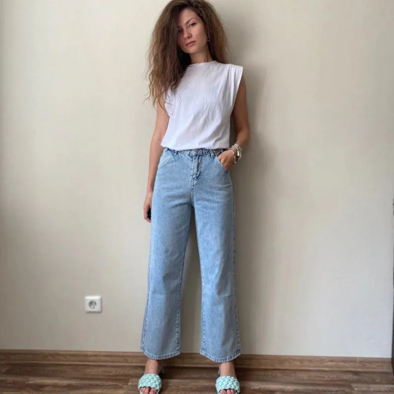 Y2k Baggy Wide Leg Jeans Woman Denim Pants Straight High Waist Trouser