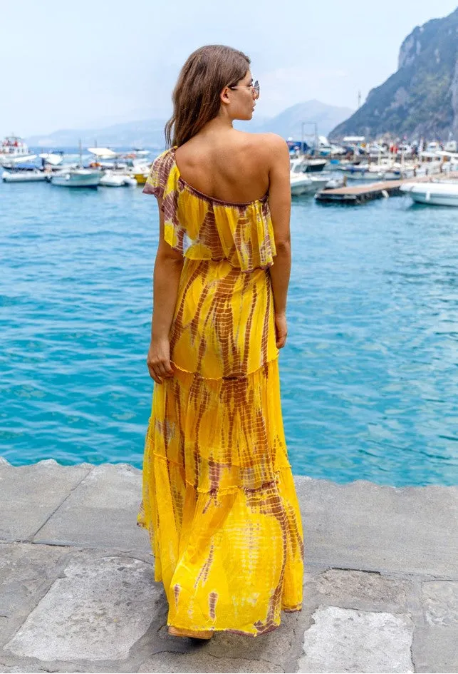 Yellow Silk Bardot Maxi Dress